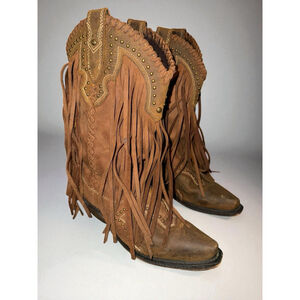 Rockin Country Leather Cowgirl Boots Fringe Style RC4900 Brown Size 8 Women’s